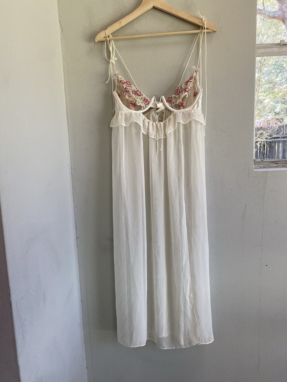 For Love & Lemons Floral Embroidered Sheer Maxi Slip Dress White XS